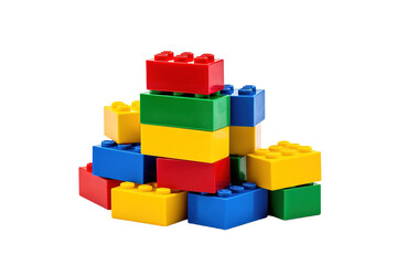 Naklejka premium Colorful Building Blocks Stacked Strategically in a Whimsical Arrangement on a Bright Surface on Transparent PNG Background.