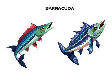 Detailed Barracuda Fish vector illustration. Perfect for culinary, marine, and environmental designs. High-quality vector for easy customization. Ideal for menus, packaging, education, and web graphic