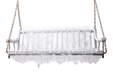 Frozen Serenity Captured On A White Swing Hanging In A Winter Wonderland on Transparent PNG Background.