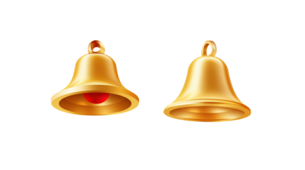 Golden Christmas Bells isolated on transparent background