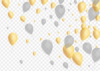 Silver Balloon Background Transparent Vector. Surprise Graphic Template. Gold Inflatable Air. Balloon Wedding Border.