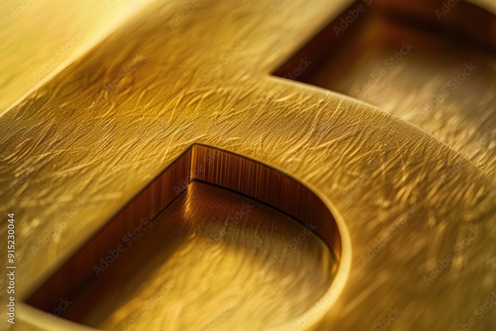 Poster A detailed view of a wooden letter E, suitable for use in designs requiring a rustic or natural element