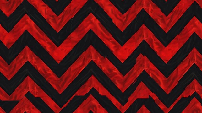 A repeating pattern of alternating red and black chevron shapes, creating a bold and graphic design. The red chevrons have a subtle marbled texture, adding depth and interest to the pattern.