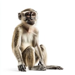 Fototapeta premium A Curious Green Monkey Sitting on a White Background