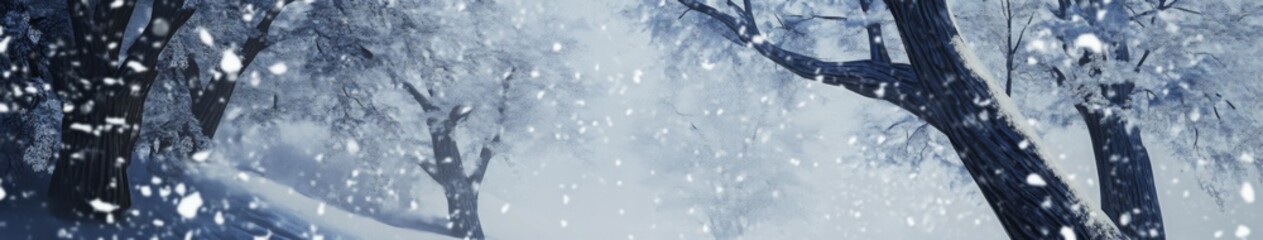 Fototapeta premium Enchanted Winter Serenade: Anime-Style Snow Symphony with Whimsical Snow Trees, Abstract Art for Gaming and Storytelling