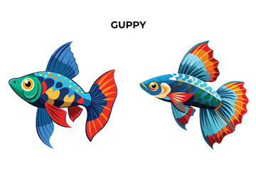 Detailed Guppy fish vector illustration. Perfect for culinary, marine, and environmental designs. High-quality vector for easy customization. Ideal for menus, packaging, education, and web graphics.