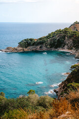 View of Cala Futadera from a hill above the mediterranean sea, Cala Futadera, Tossa de Mar, Girona,...