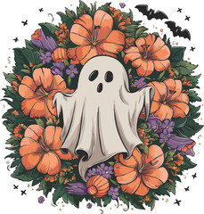 Halloween cute ghost vector t-shirt design
