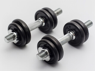 Fototapeta premium Adjustable dumbbells with rubber weights on a white background