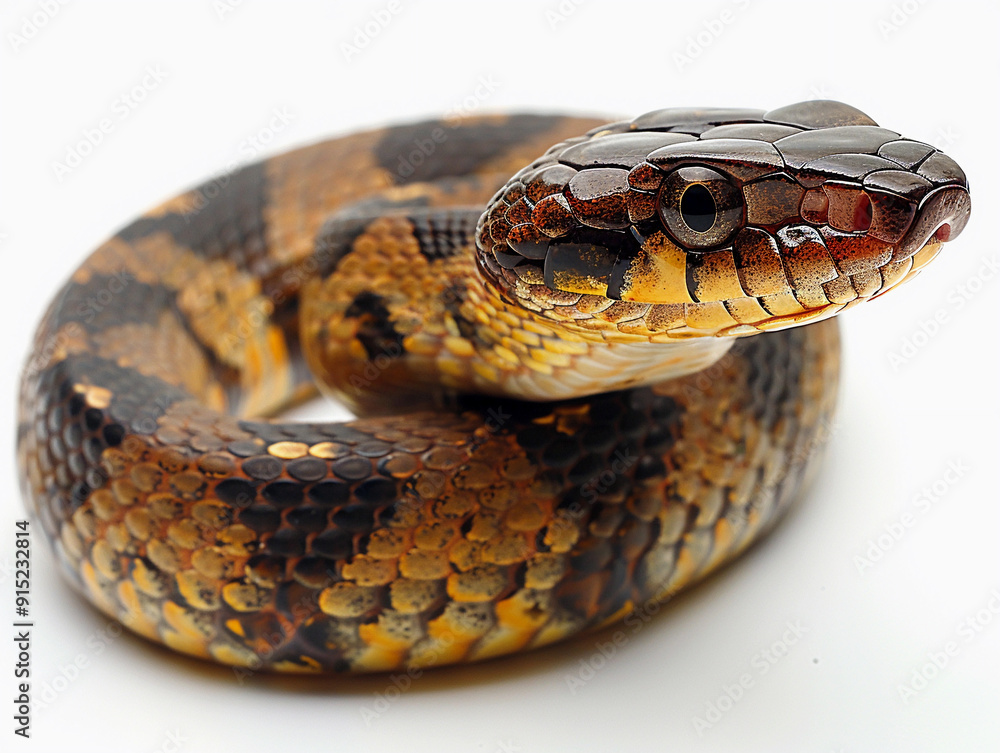 Poster a colorful snake resting on a surface, showcasing its intricate patterns and vibrant colors