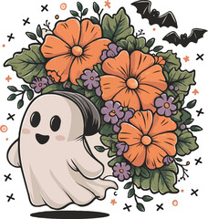 Halloween cute ghost vector t-shirt design