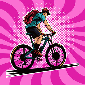 A man is riding a bicycle in pop art style