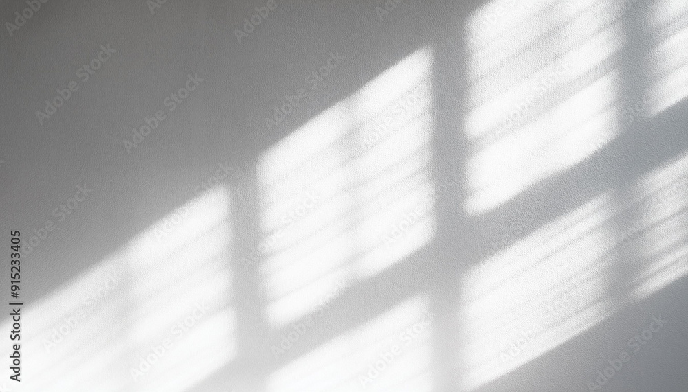 Poster abstract light reflection and grey shadow from window on white wall background. gray window shadows 