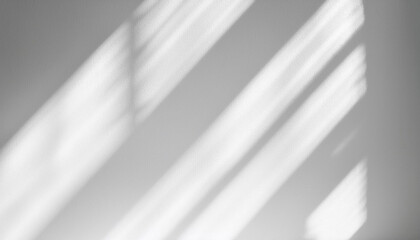 Abstract light reflection and grey shadow from window on white wall background. Gray window shadows and sunshine stripe overlay effect for backdrop and mockup design