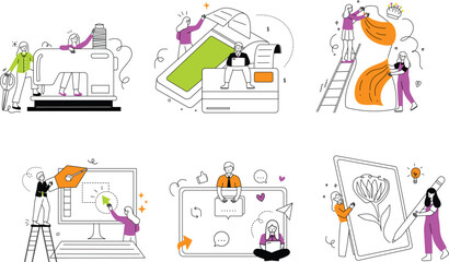 Modern Flat Illustrations of Teamwork in Business and Technology for Innovative and Collaborative Projects