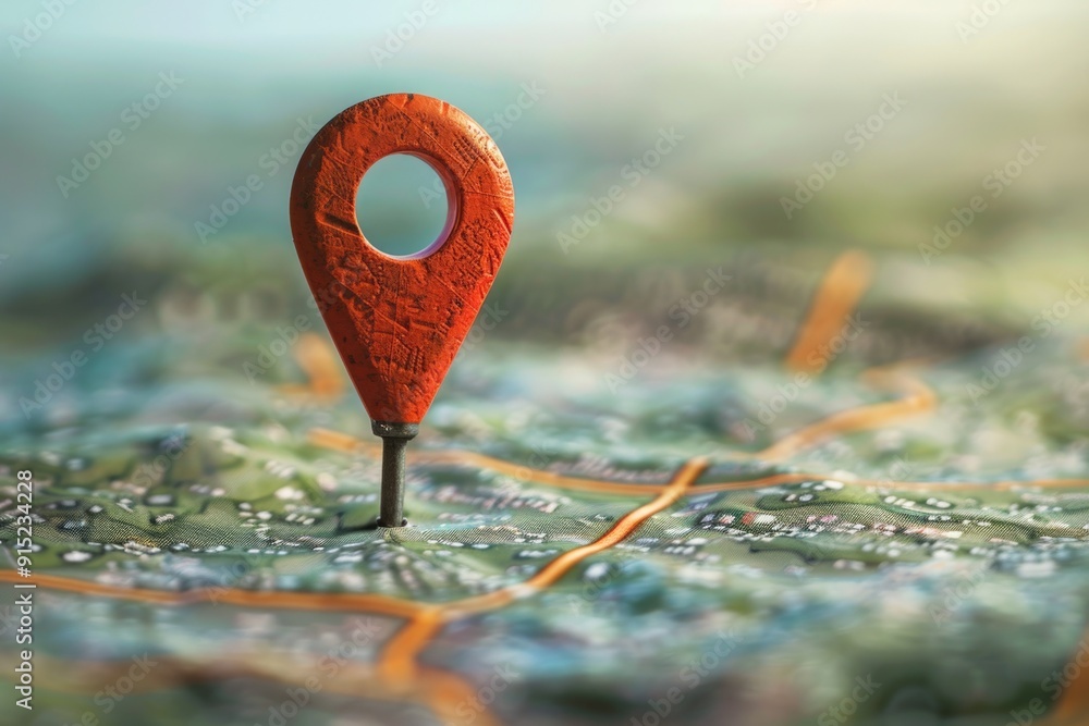 Poster A red pin marking a specific spot on a map