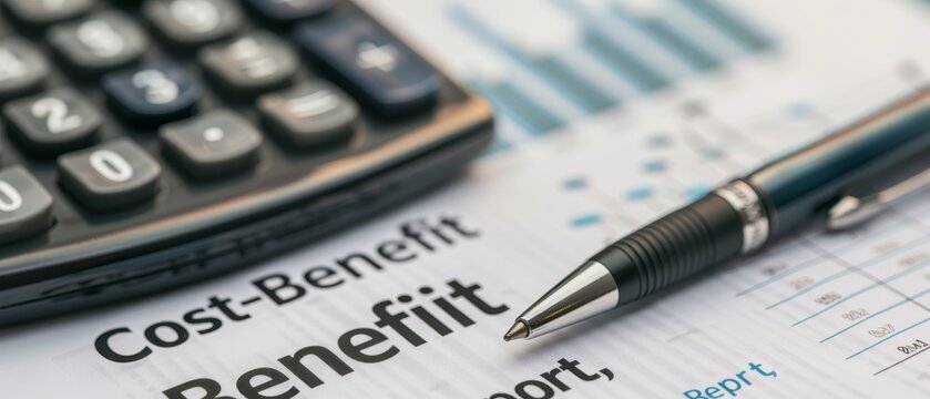 cost benefit analysis, business calculation, financial report, roi, business strategy, calculator, pen, graph, document, finance, economy, accounting, budget, investment, profit, loss, growth, chart, 