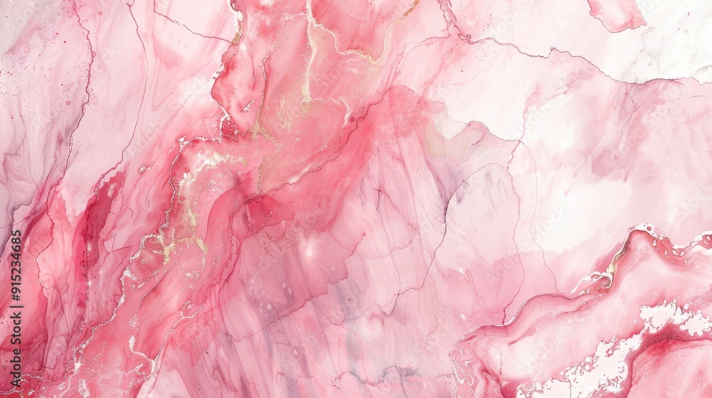 Poster Pink and gold alcohol inks swirl and blend together, creating an abstract background pattern.