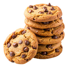 Vegan chocolate chip cookies isolated on transparent background.