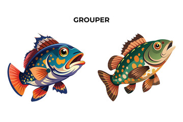 Detailed Grouper fish vector illustration. Perfect for culinary, marine, and environmental designs. High-quality vector for easy customization. Ideal for menus, packaging, education, and web graphics.