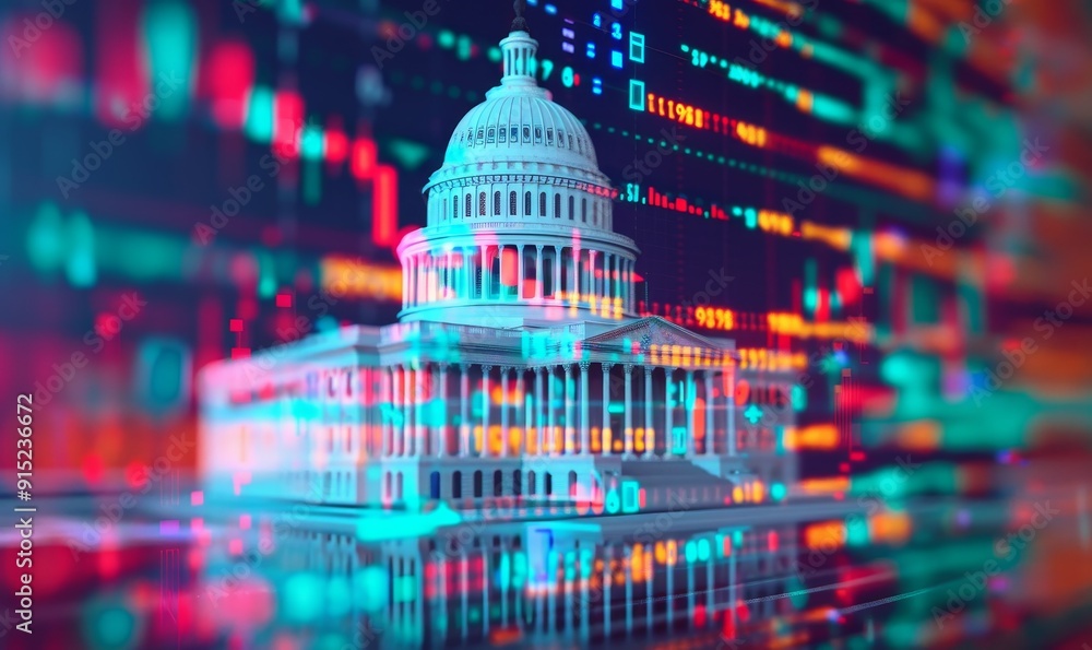 Aufkleber us capitol building with digital data and code in the background, representing technology and govern