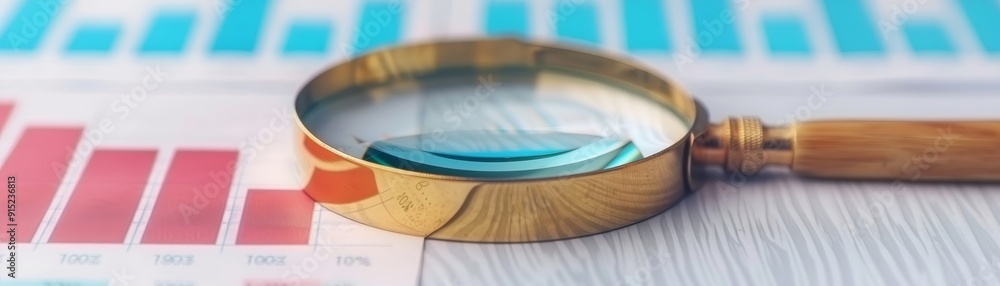 Poster magnifying glass on chart with red and blue bars - closeup of analytical tools for business strategy