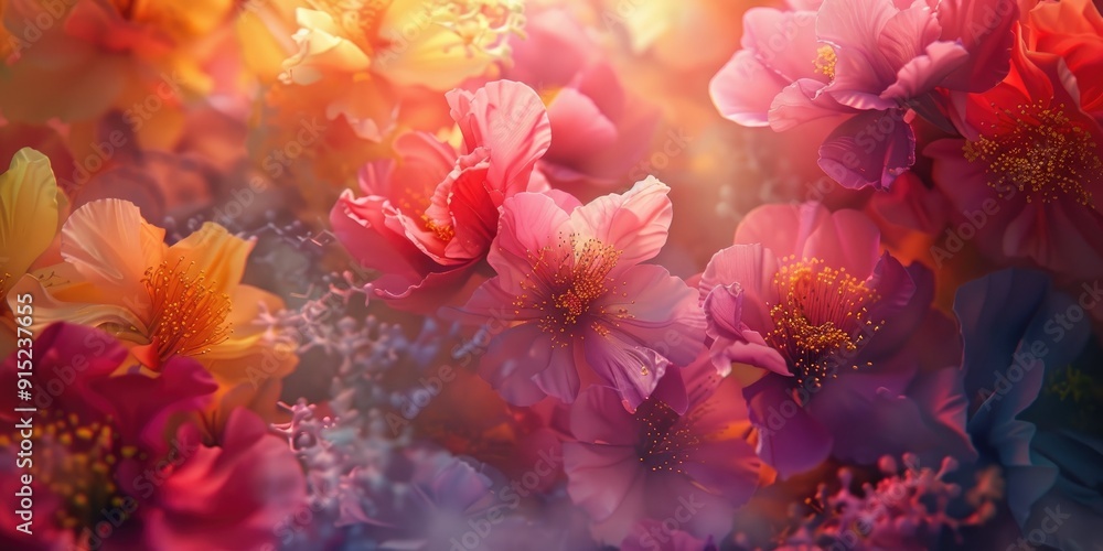 Poster vibrant and delicate wonders blossoms bursting with color and life unveiling intricate patterns in p