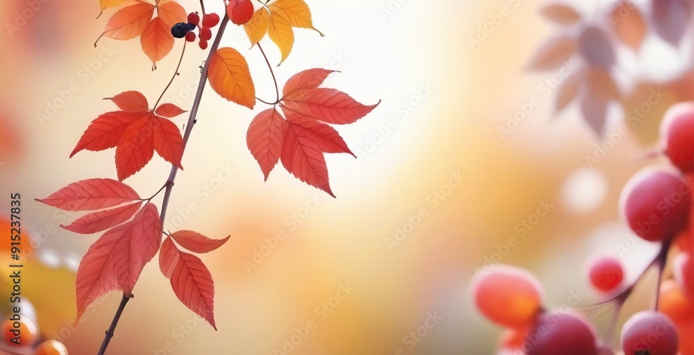 Aufkleber beautiful autumn nature background with red leaves on a branch.