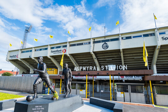 Bodo, Norway - 07.30.2024: Aspmyra Stadion, the home stadium of Bodo Glimt, a Norwegian football club in Bodo, Norway, that currently plays in Eliteserien, the Norwegian top division