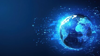 Fototapeta premium A blue digital globe with glowing lines and dots.
