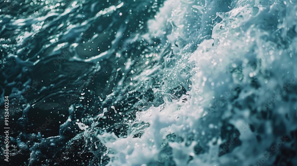 Poster a detailed view of an ocean wave, suitable for use in travel or nature-themed projects