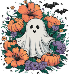 Halloween cute ghost vector t-shirt design