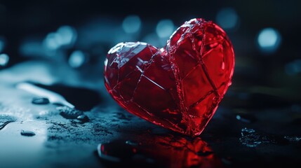 Naklejka premium Broken Red Heart on Table