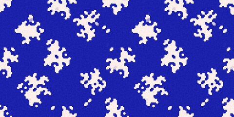 Faded electric blue glitch geo washed effect seamless border. Indigo dye grungy blotched distress abstract ribbon texture repeat. 