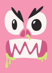 Poster in form of pink monster face. Creative Halloween placard.