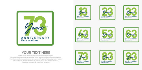 anniversary set logo style with green color in square for company celebration moment
