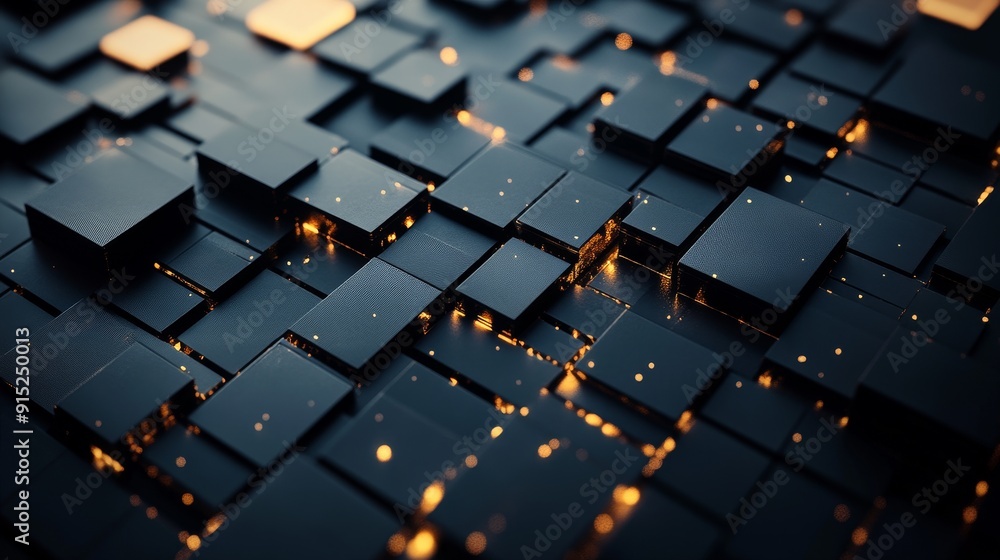 Poster abstract background of glowing lights on a grid of black squares.