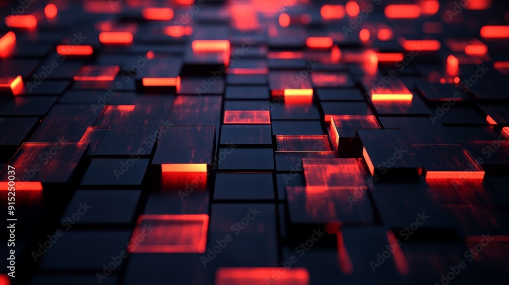 Poster abstract background of glowing red lines on a grid of black squares.