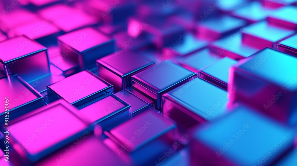 Poster abstract background of pink and blue cubes in a repeating pattern.
