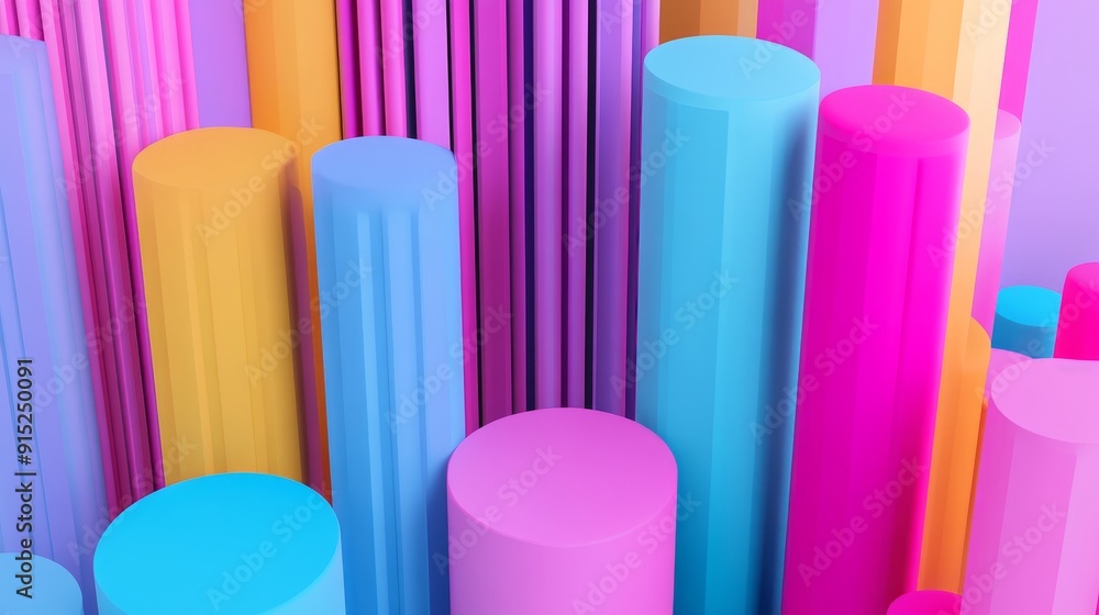 Aufkleber abstract background with colorful cylinders and vertical lines. modern geometric design for commerci