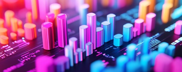 Abstract colorful 3D bars on a digital background.