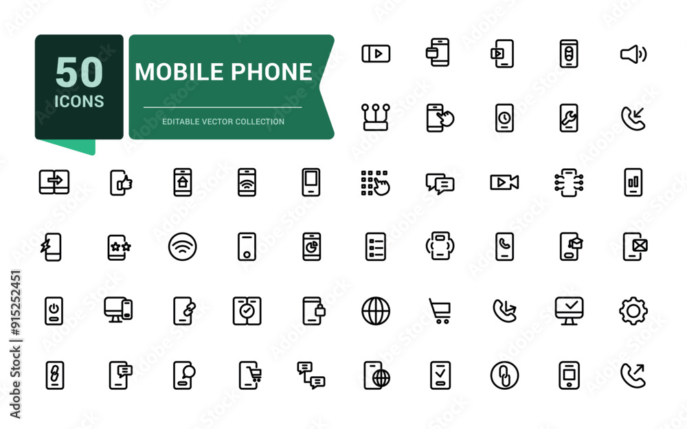 Poster mobile phone and smartphone icon set. related to device, phone and more. minimalistic web and ui ico