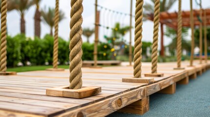 wooden rope bridge playground obstacle course adventure park children fun