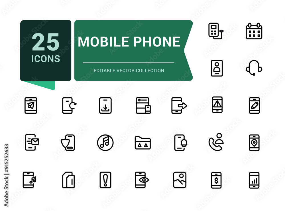 Poster mobile phone and smartphone icon set. related to device, phone and more. minimalistic web and ui ico