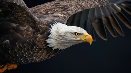 Fototapeta premium A majestic bald eagle soaring through the air with its wings outstretched, a symbol of freedom and power