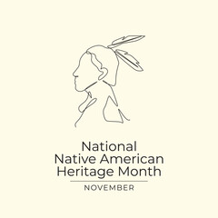 National Native American Heritage Month vector design template good for celebration usage. National Native American Heritage Month design. Continuous line drawing. eps 10.