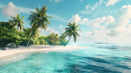 Beautiful Tropical Island with White Sandy Beaches. AI generated illustration.