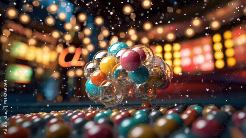 Poster abstract art with colorful bubbles and snow effect