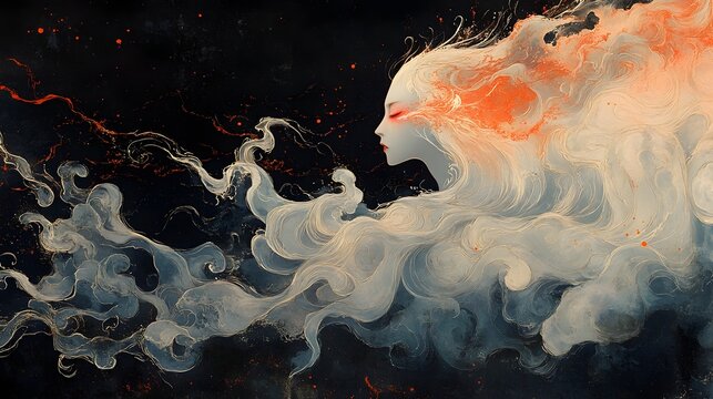 Shape-Shifting Yokai Spirit:Ethereal Supernatural Guardian in Tranquil Zen Garden
