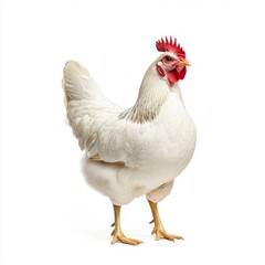 Naklejka premium White Hen Standing Against a White Background